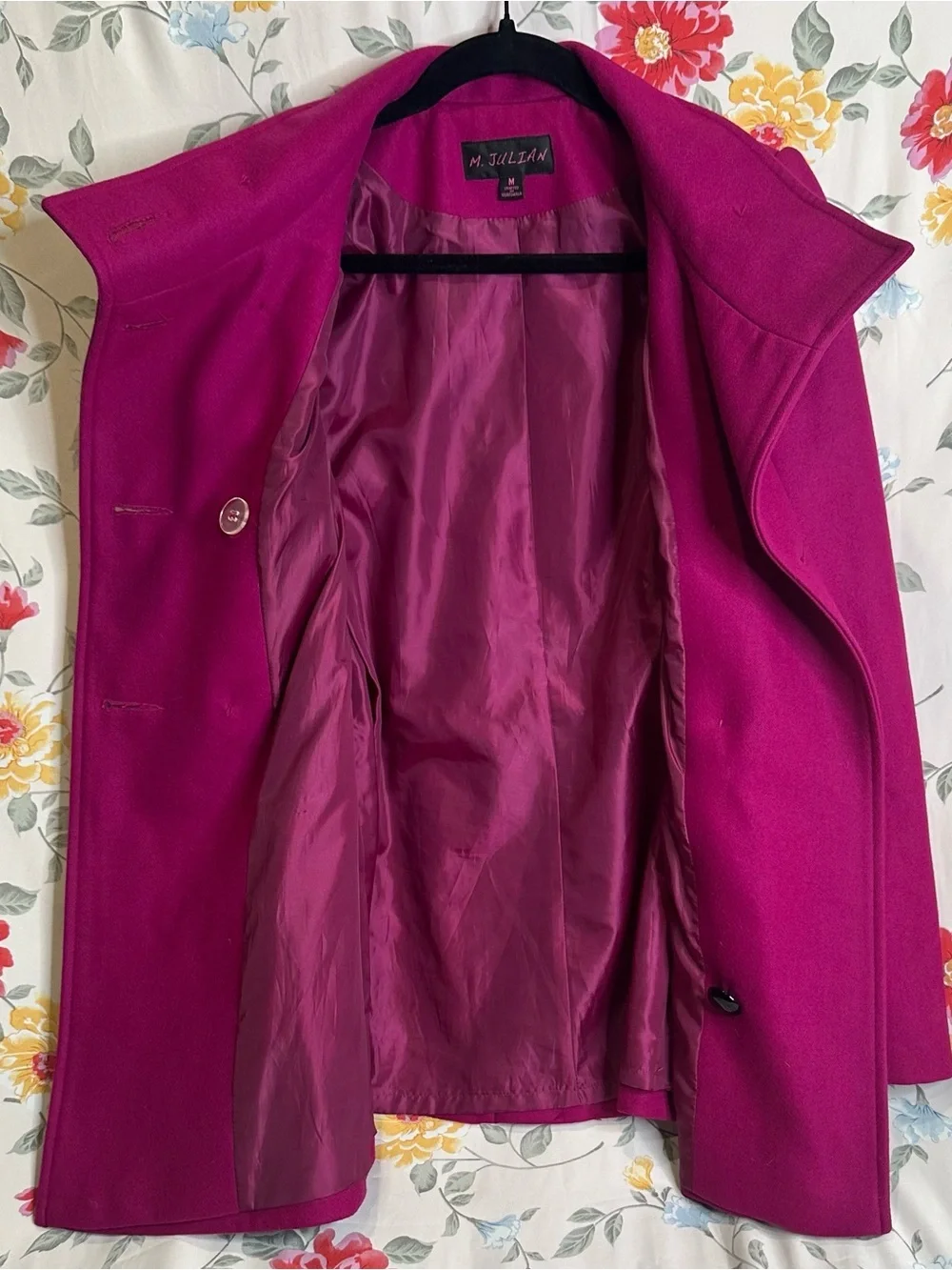 M. JULIAN WOMENS DOUBLE-BREASTED FUSCHIA WOOL COAT SIZE M - Picture 8 of 8